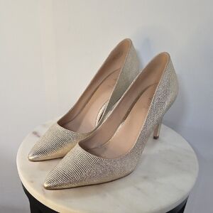 27 EDIT Metallic Gold Leather Pointed-Toe Pumps Size 9.5